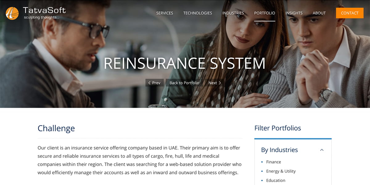 Reinsurance system for an insurance service offering company based in UAE.